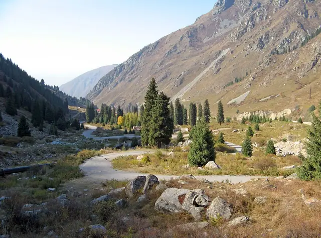Алма-Арасан шатқалы: күзгі аңғар, жол және шыршалар