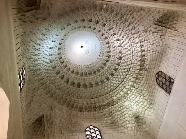 Turkestan: stalactite muqarnas vault inside the Yasawi mausoleum